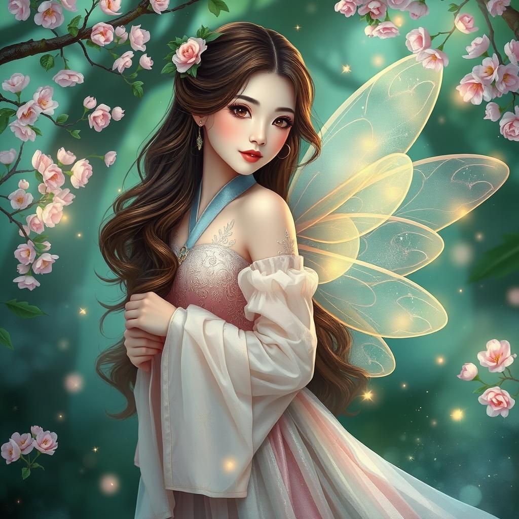 Korean Fairy in Magical Forest: Dreamy Illustration