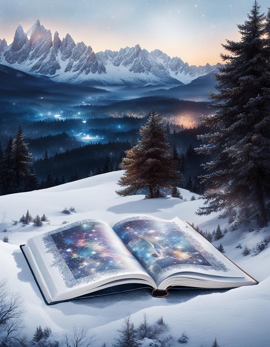 Starry Fantasy World Emerging from Open Book
