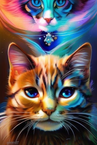 Fluffy Kitten in Galaxy: 3D Swarovski Portrait