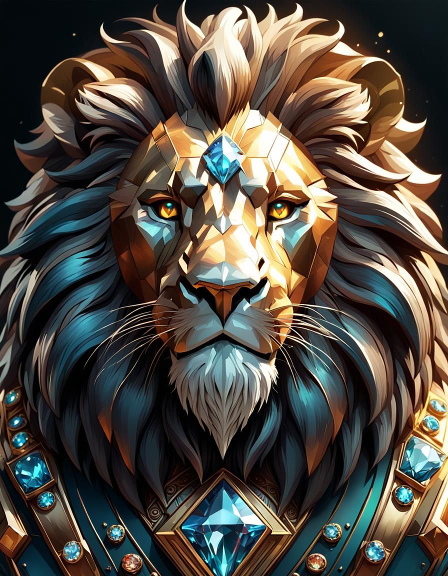 Diamond Lion Portrait in Hyperdetailed Style