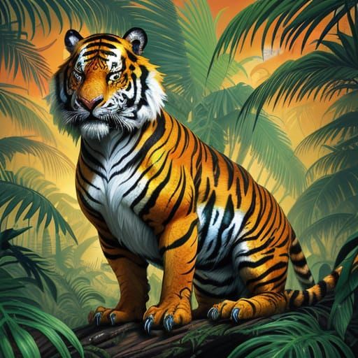 Half Parrot Half Tiger Creature in Lush Jungle