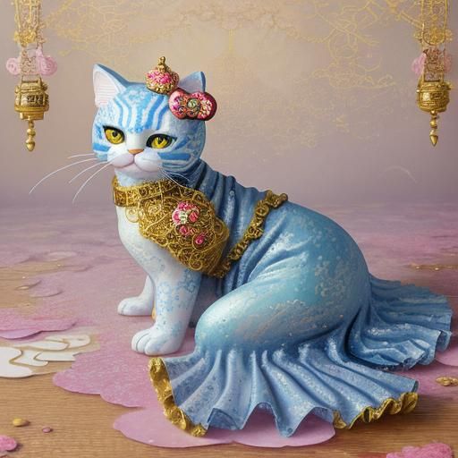 Hello Kitty as Rococo Maneki Neko in Impasto