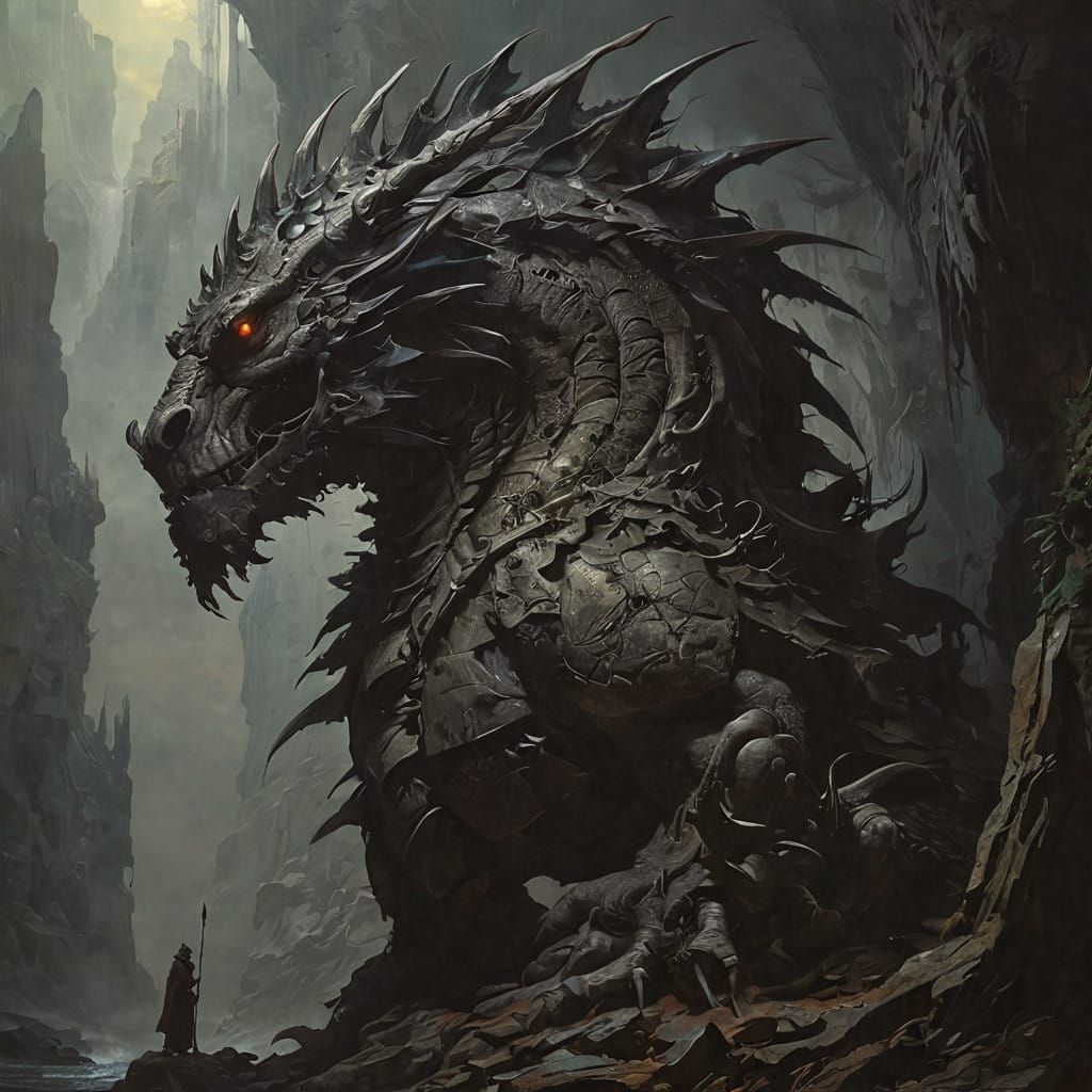Majestic Warrior Defies Dragon in Dazzling Fantasy Landscape
