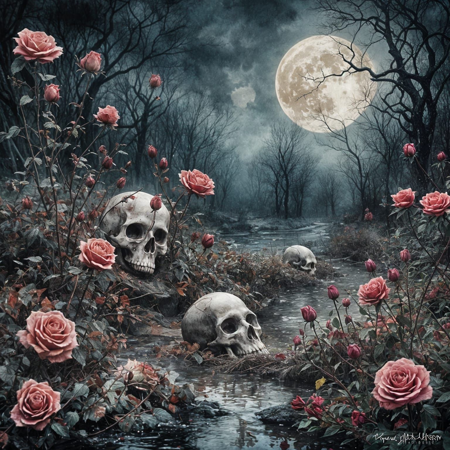 Melancholic Nordic Autumn Night Ink Painting