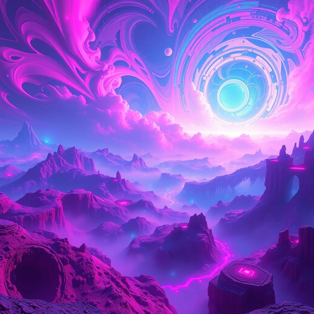 Cosmic Dreamscape in Vibrant Neon Colors