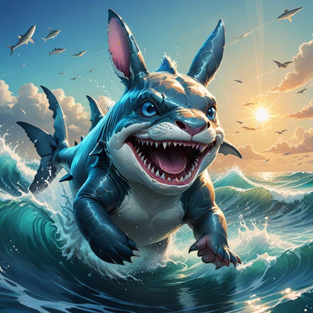 Oceanic Shark Bunny Hybrid in Fantasy Art Style
