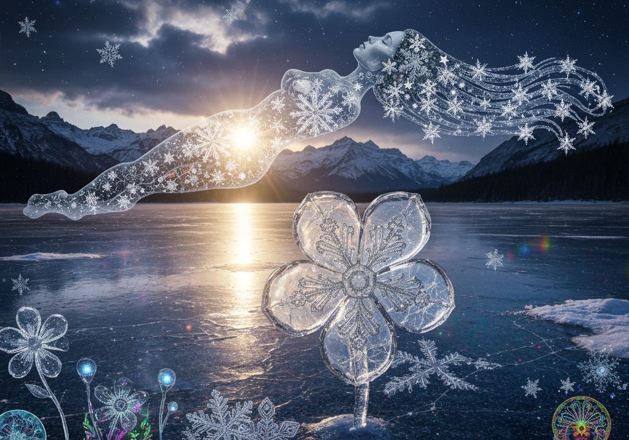 Surreal Ice Flower Garden on Frozen Lake