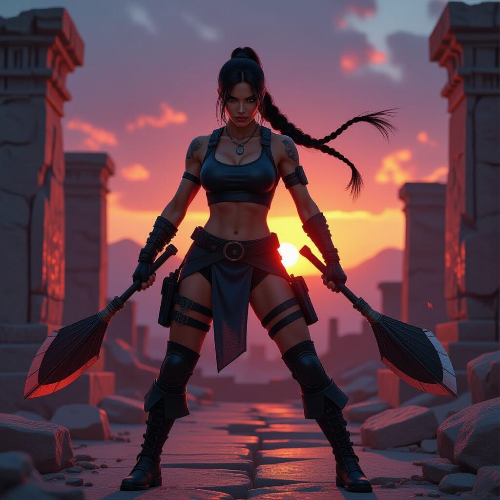 Fused Warrior with Fans and Whip in Ruins