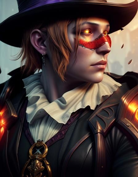 Ginger Witch and Dragon in Dark Fantasy Style