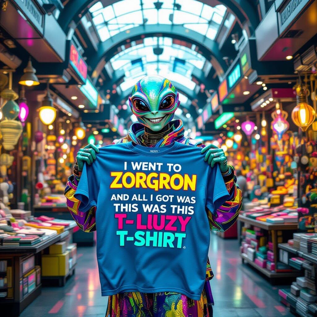 Alien Creature at Futuristic Market in Cyberpunk Style