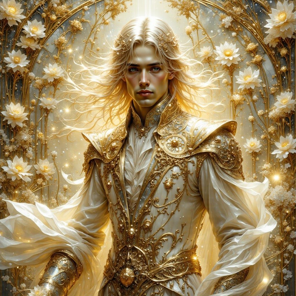 Ornate Gothic Man in Art Nouveau Garden