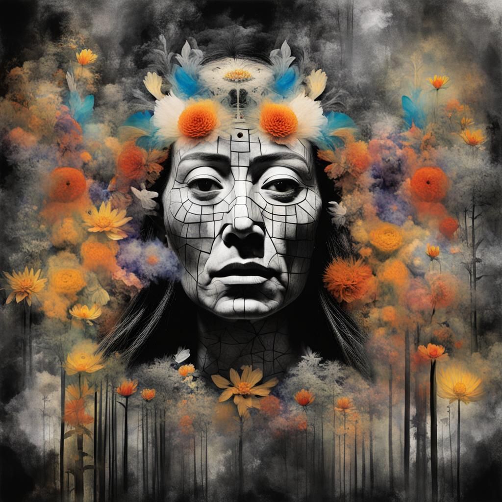 Mysterious Spirit in Surreal Biometric Dreamscape