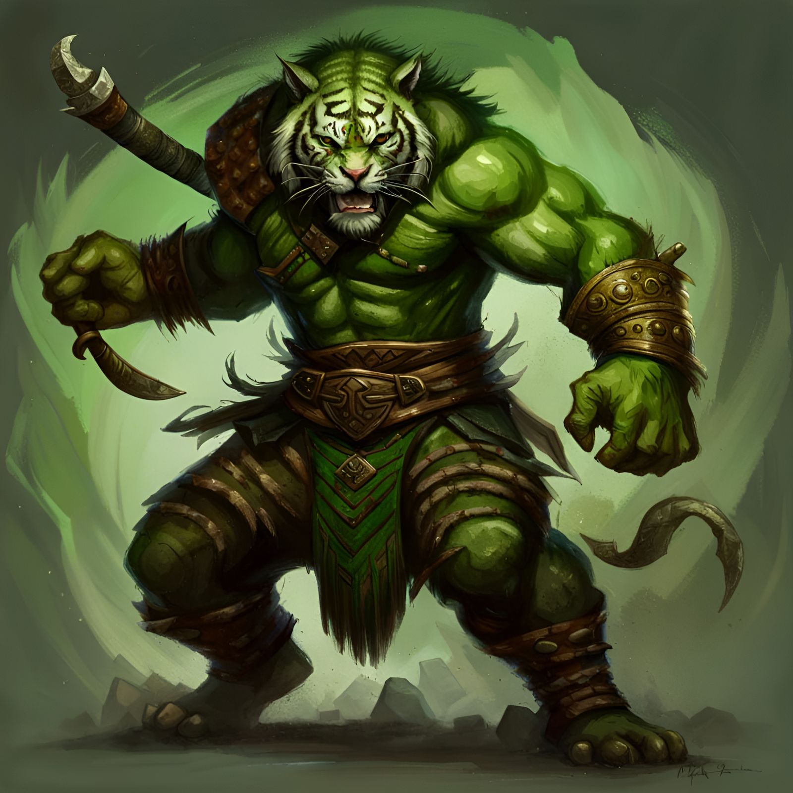 Were-Tiger Half-Orc in Slavic Folk Clothing