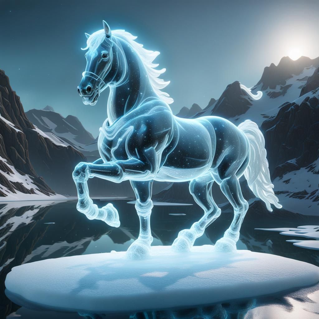 centaur ice sculpture ,snow flurry  ,vapor waves ,music neon...