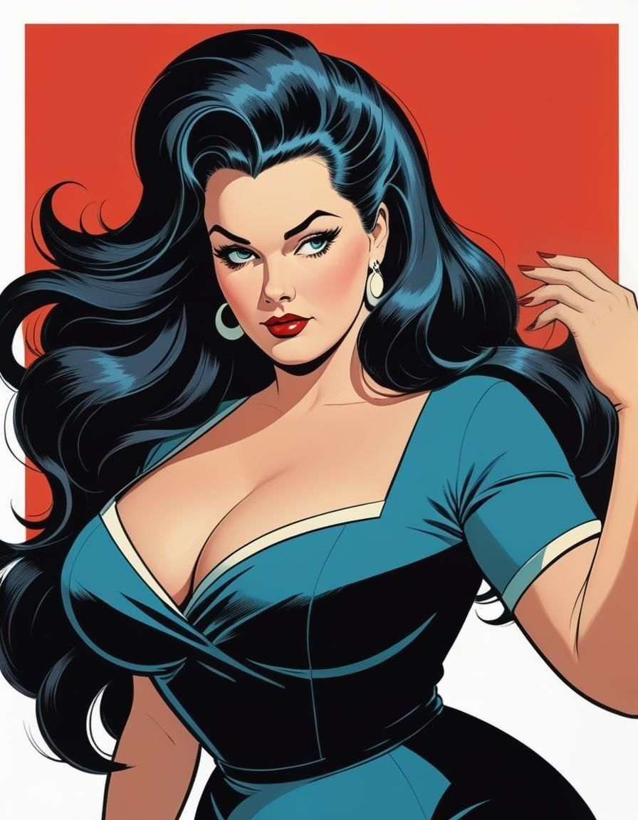 Plus-Size Woman Portrait in Retro Comic Book Style