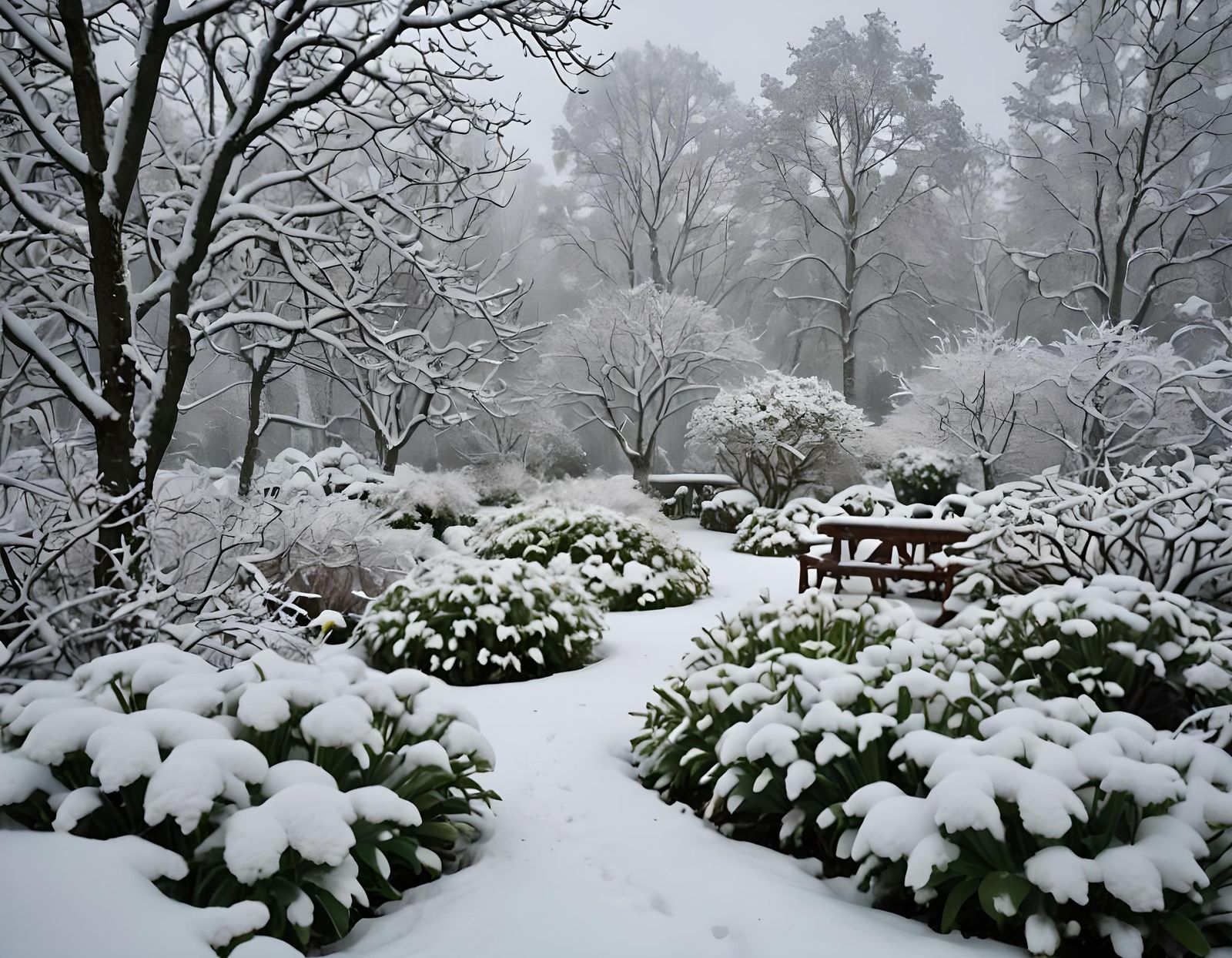 Snowy Norwegian Garden in Winter