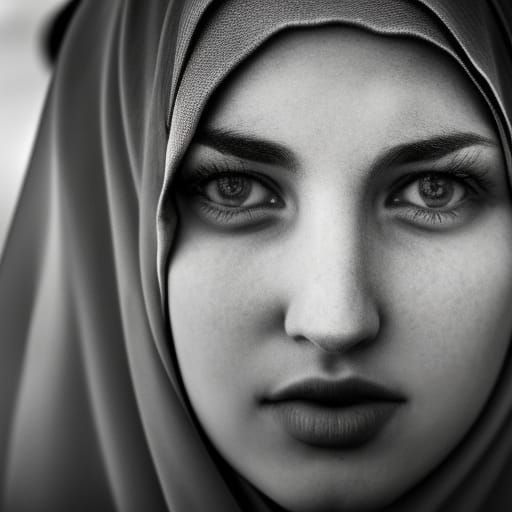 Green-Eyed Woman in Hijab Portrait, Realistic HD