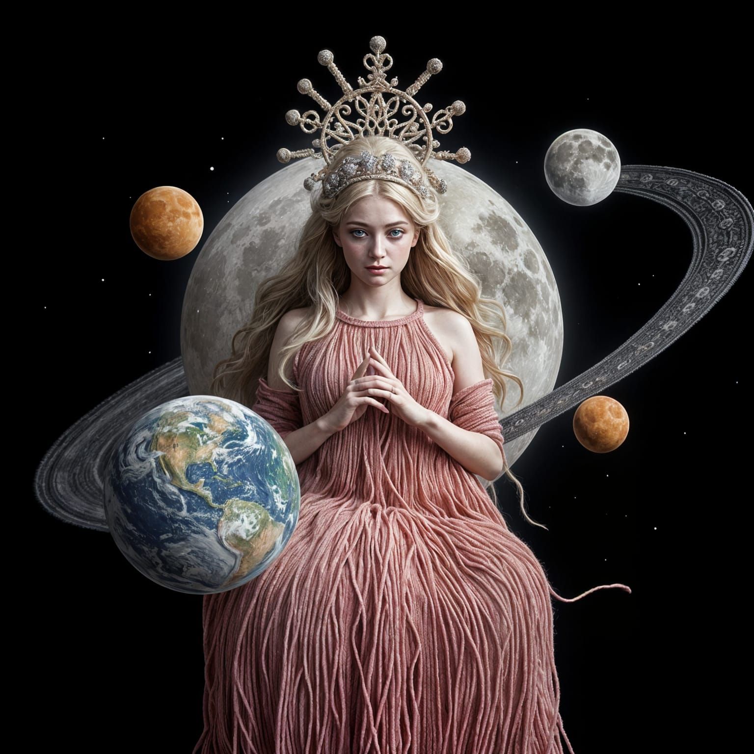 Ethereal Goddess Knitting Planets From Yarn