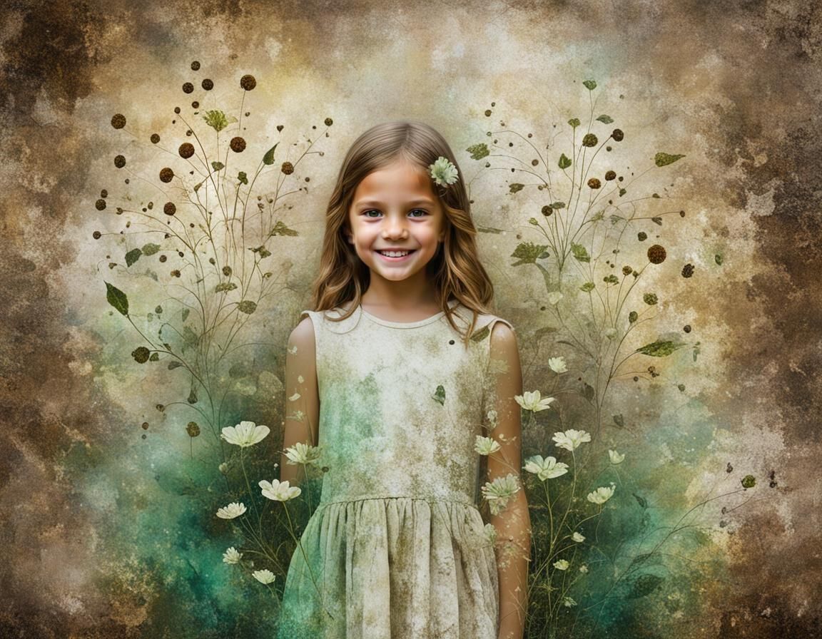 Ethereal Girl with Floral Elements: Abstract Surreal Art