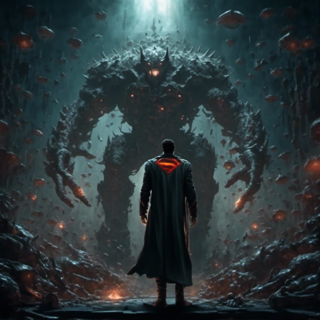 Superman vs Doomsday in Gritty Comic Style