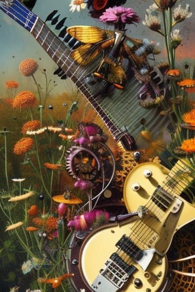 Steampunk Art Nouveau Electric Guitar with Bees