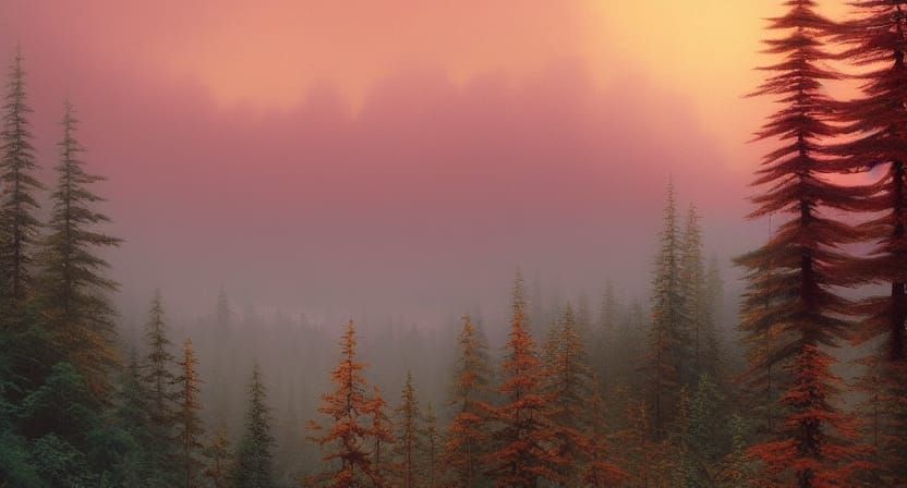 Red Pine Forest at Dusk: Matte Painting