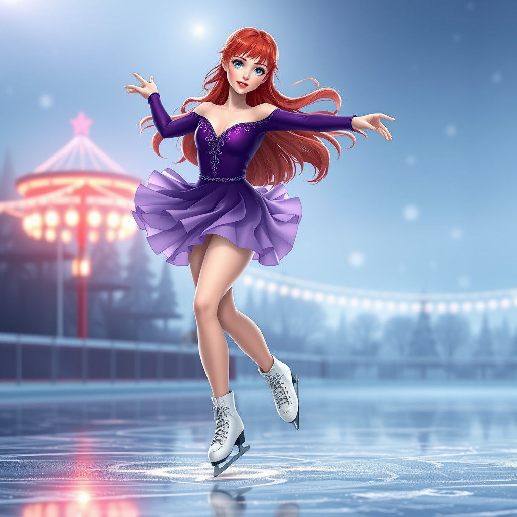 Anime Figure Skater on Frozen Pond in 3D