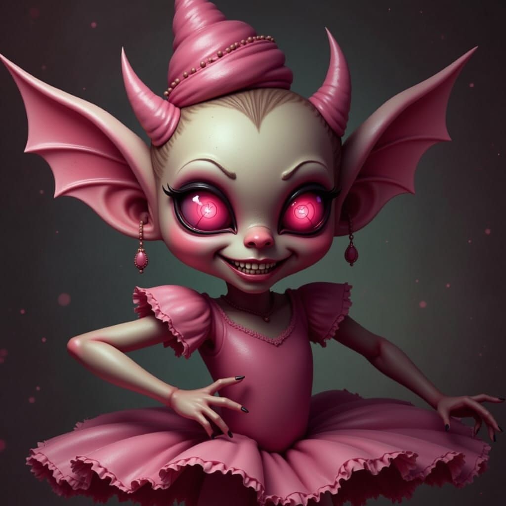 Sinister Ballerina Goblin Girl with Pink Eyes