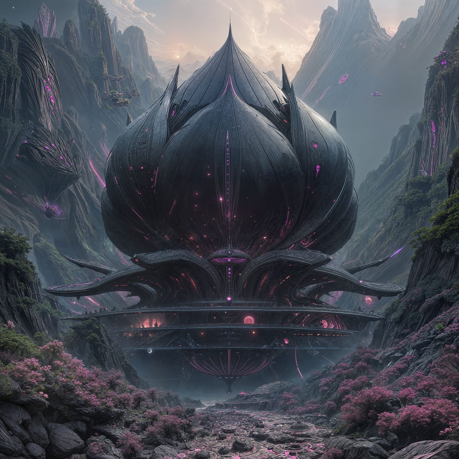 Obsidian Lotus: Futuristic Space Port Concept Art