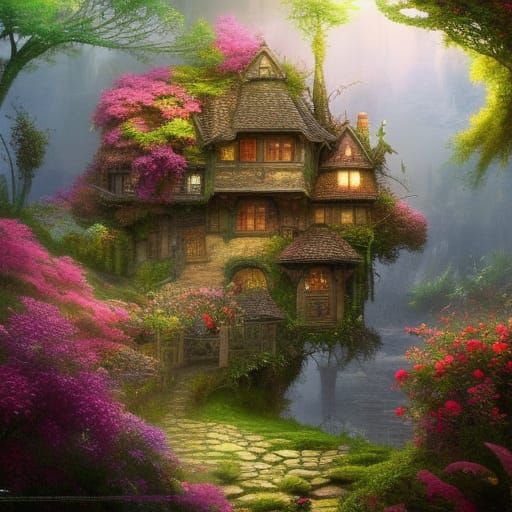 Enchanting Cottage Garden: Hyperdetailed Fantasy Art