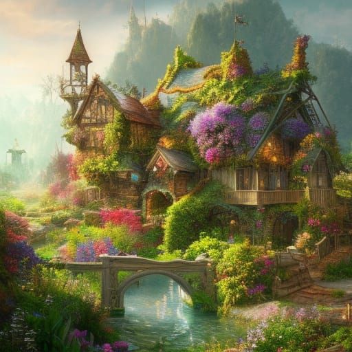 Lush Cottage Garden with Winding Dream Path