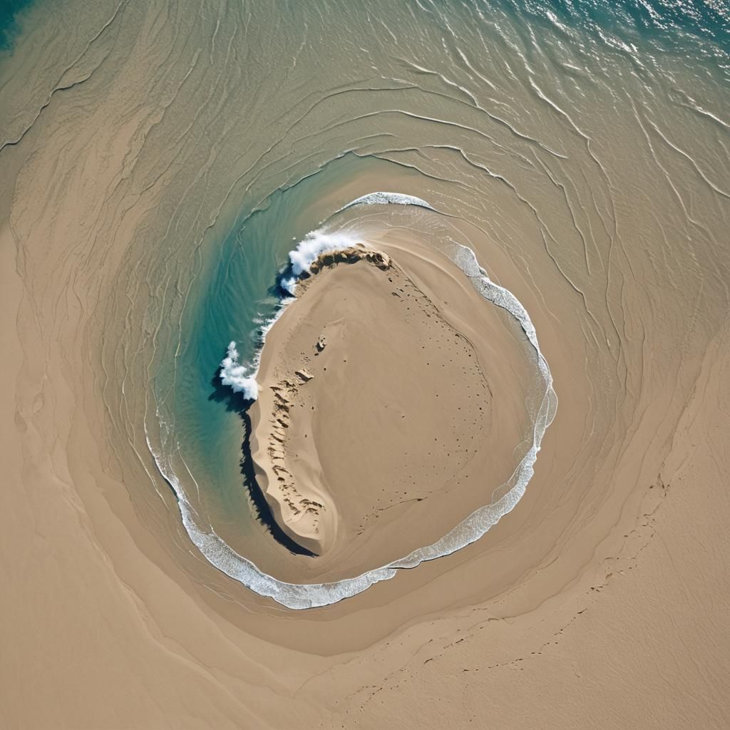 Surreal Sand Ocean and Water Island in Pacific