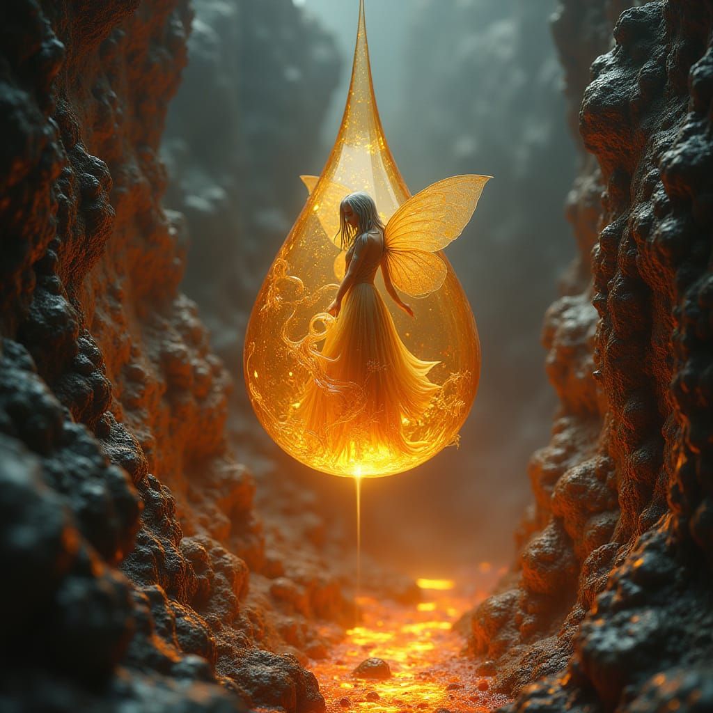 Translucent Gothic Fairy in Amber Droplet