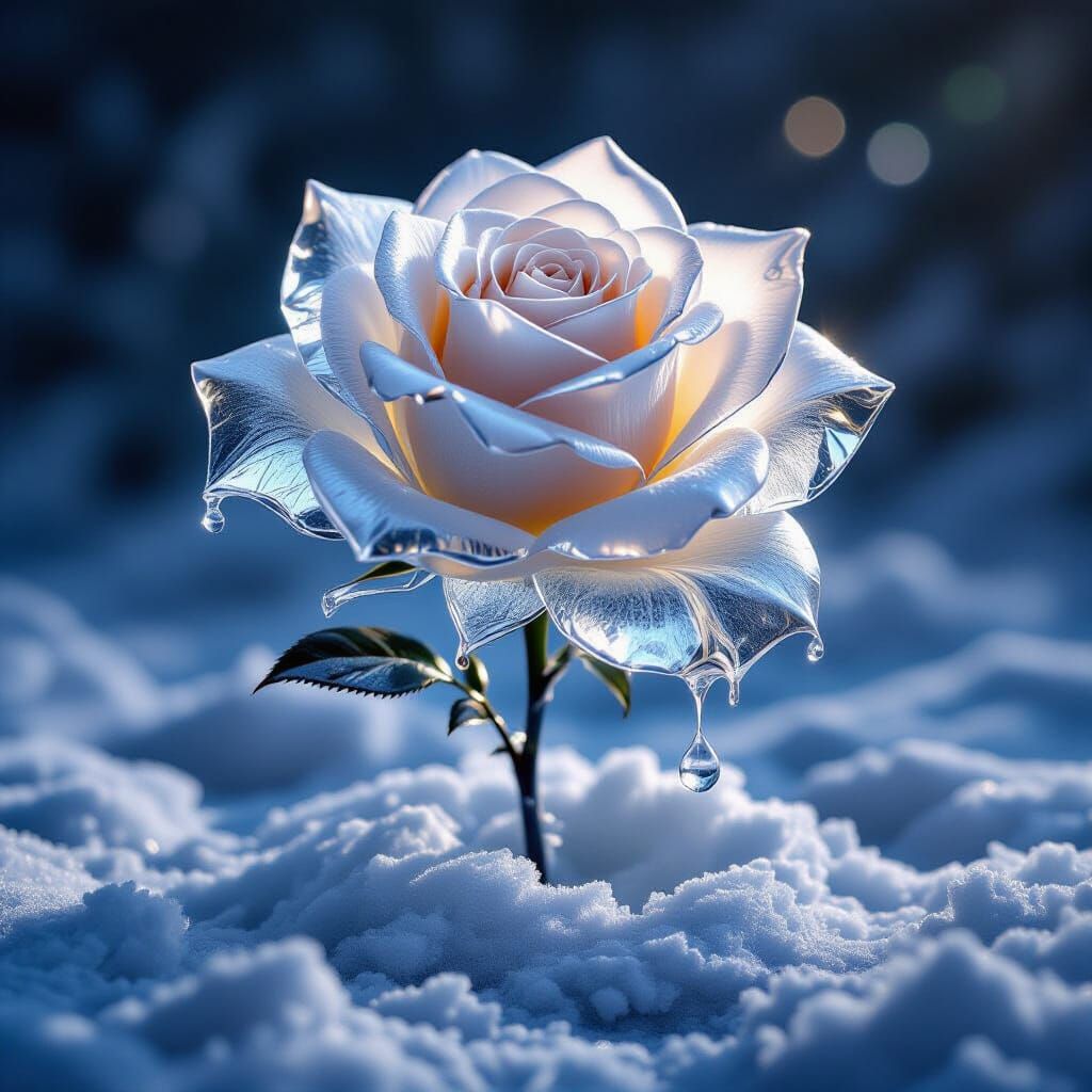 Hyper-Realistic Ice Rose in Dramatic Cinematic Lighting