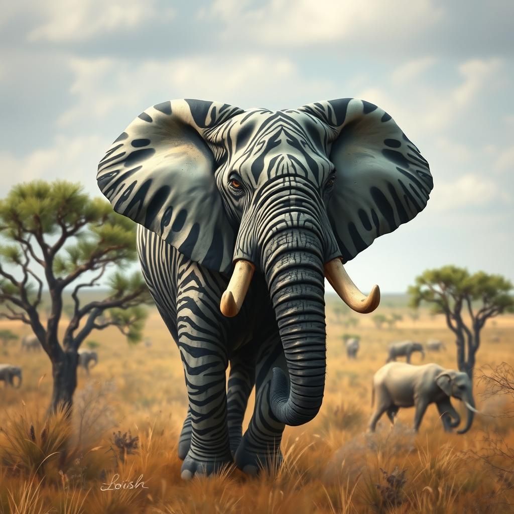 Zebra Striped Elephant in Earthy Tones