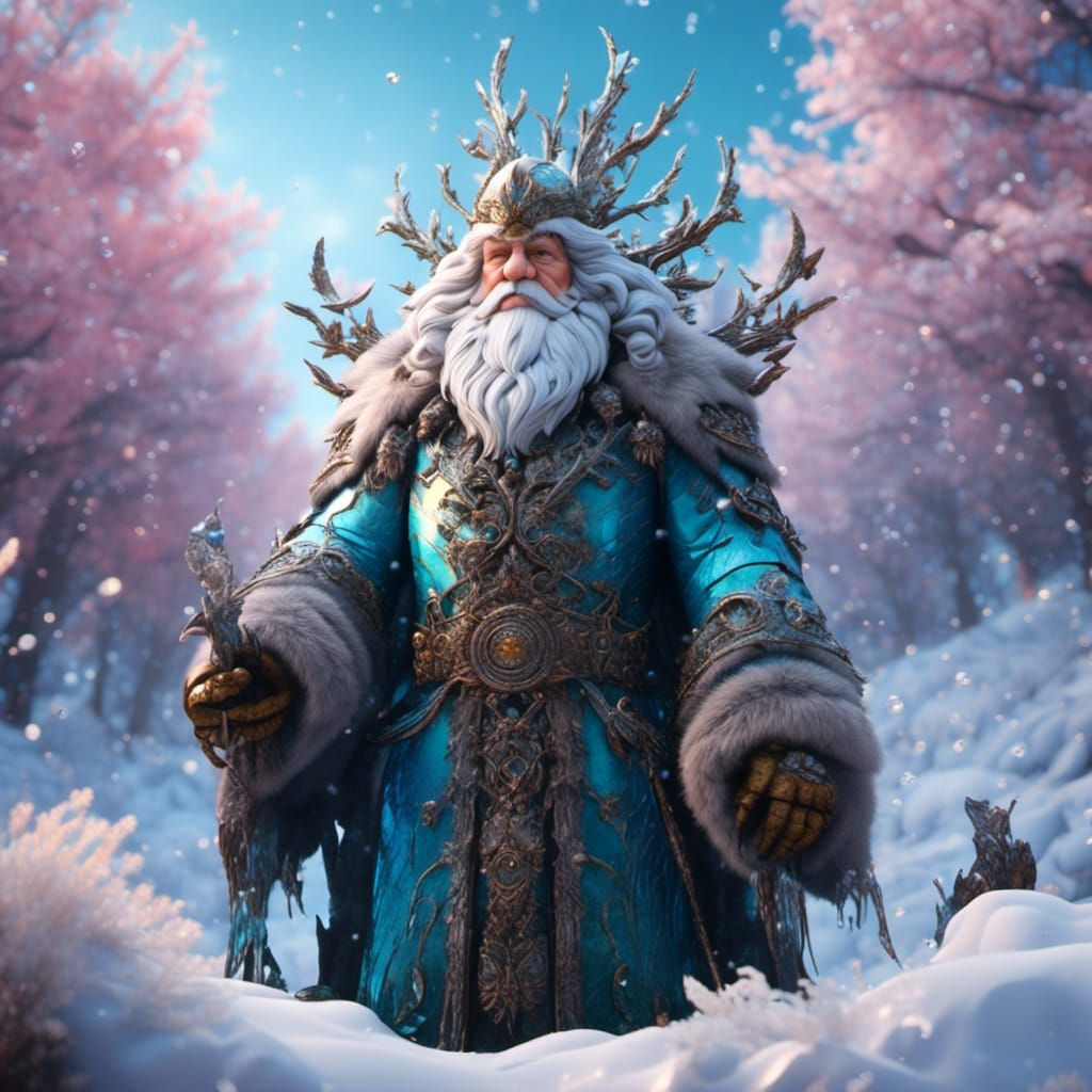 Cracked Glass Old Man Winter in Detailed Matte Painting