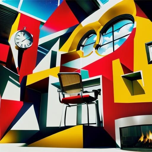 Surreal 3D Room with Windows, Clocks and Moons