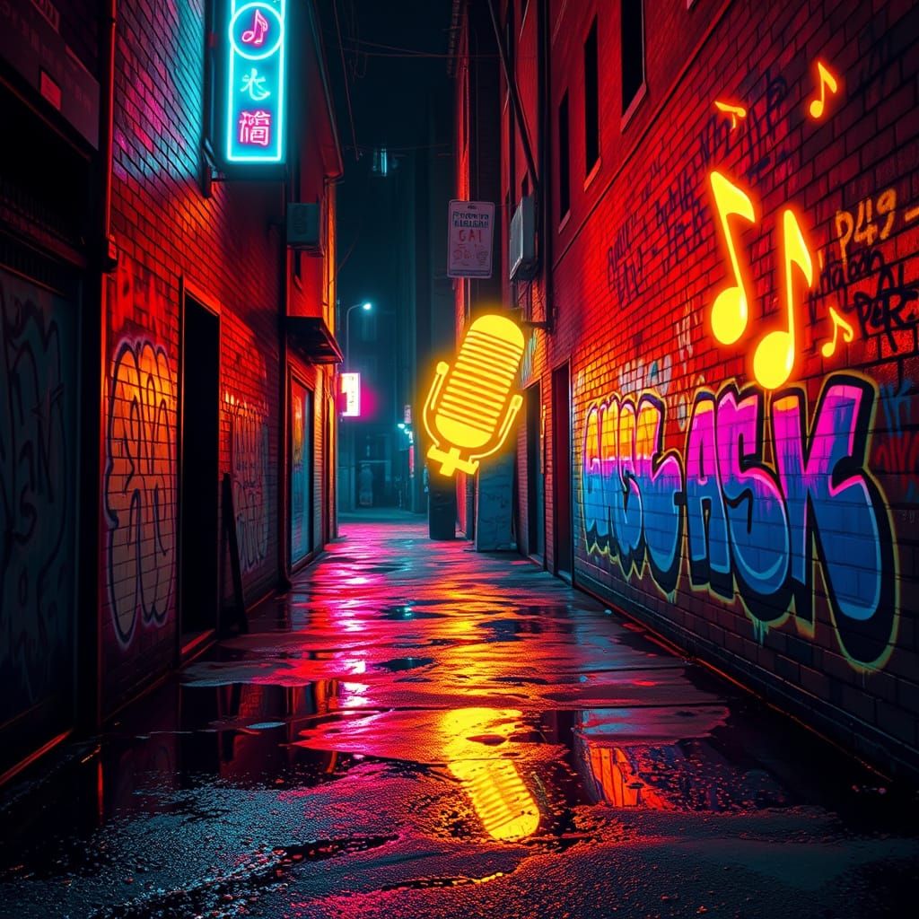 Neon Alley Microphone: Surreal Urban Art