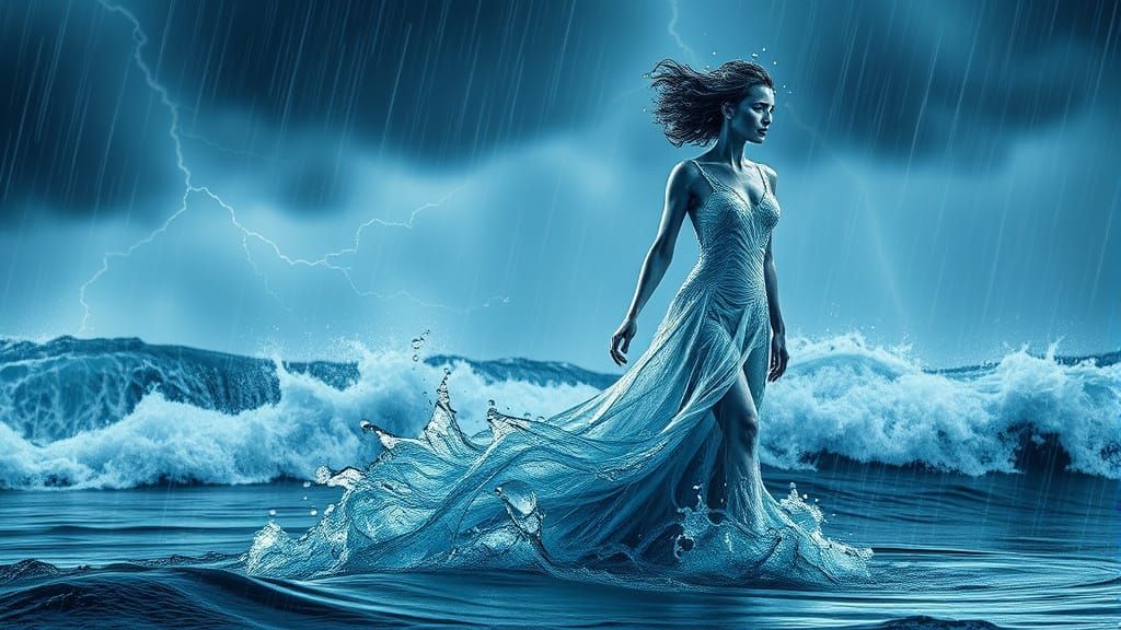 Surreal Water Goddess Rises from Oceanic Storm