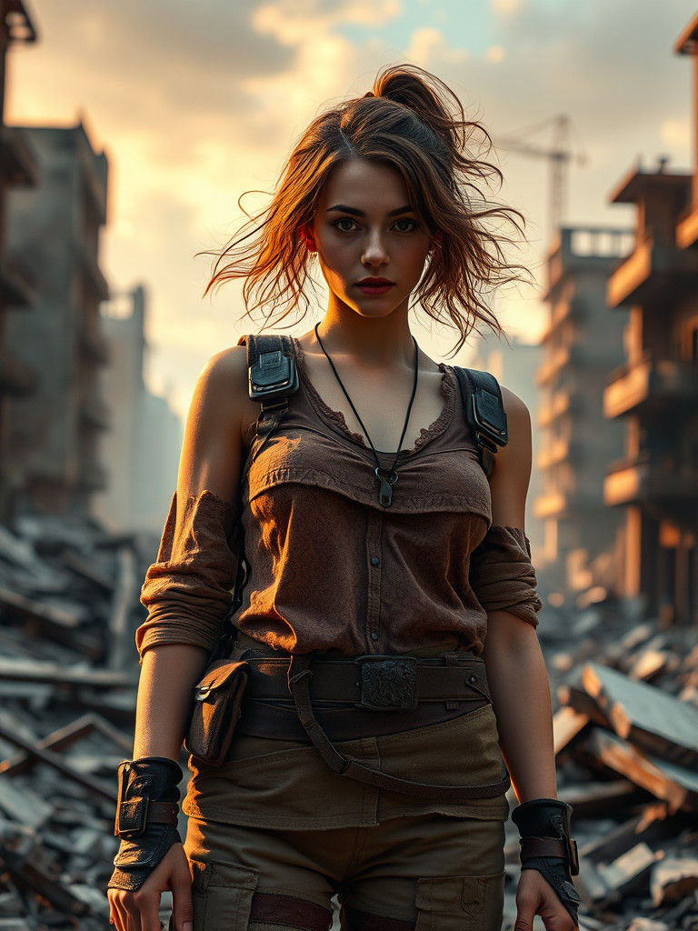 Post-Apocalyptic Woman with Brocade Prop, Kodak Ektar Style