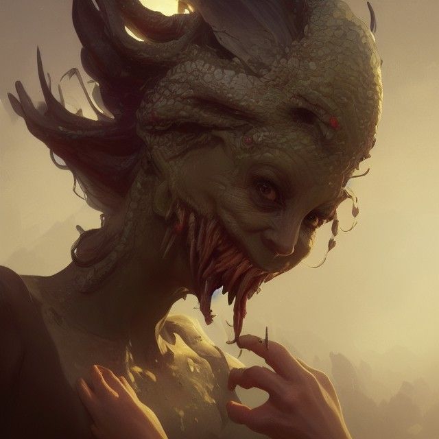 Sinister Monster Devouring Child: Hyperdetailed Digital Port...