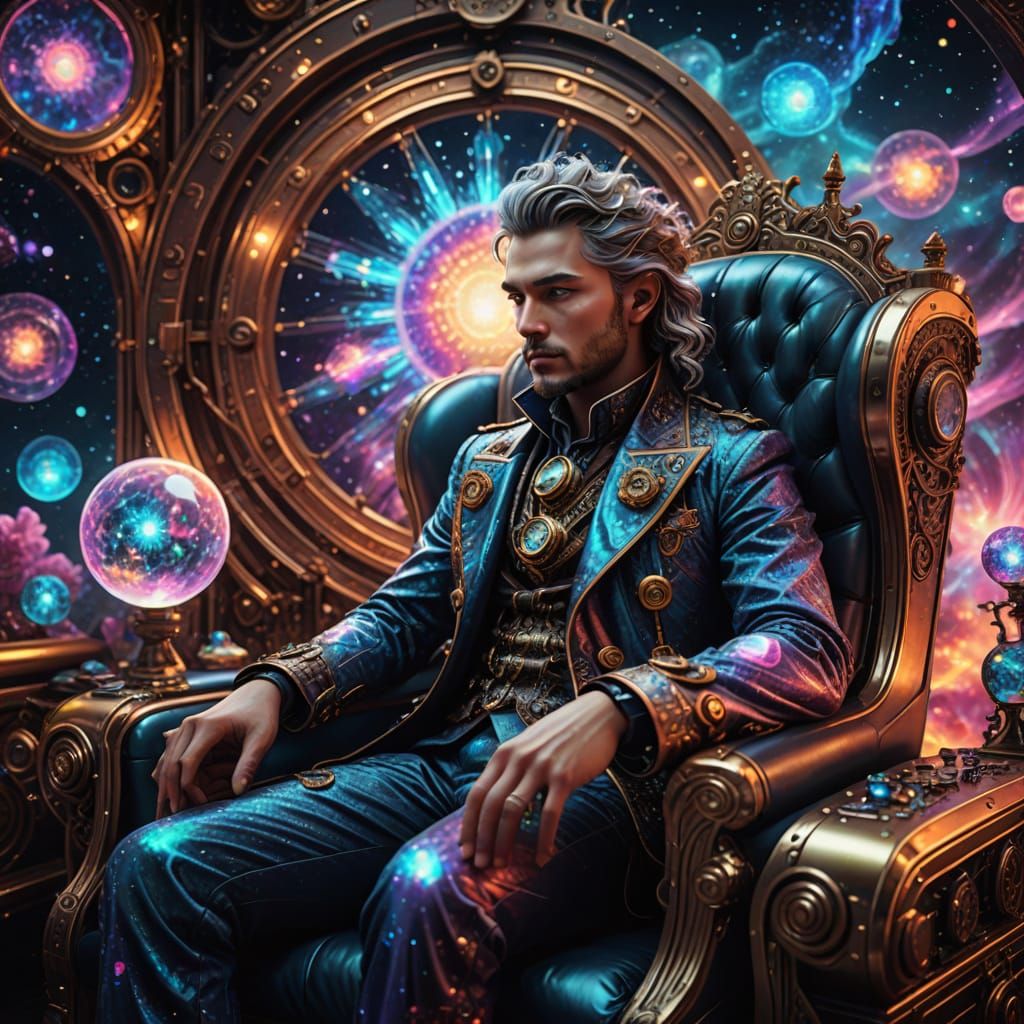 Ethereal Steampunk God Embodies the Galaxy
