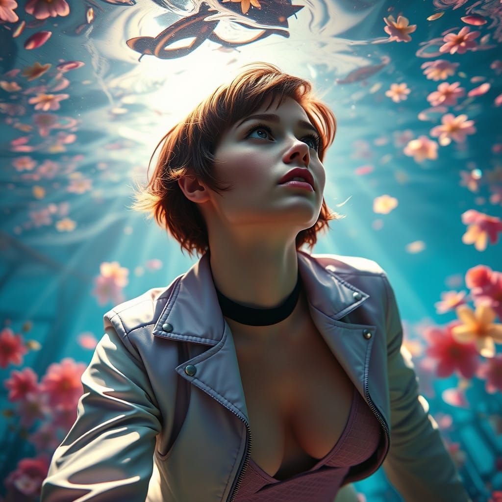 Ethereal Goddess in Art Nouveau Style with Vibrant Flowers a...