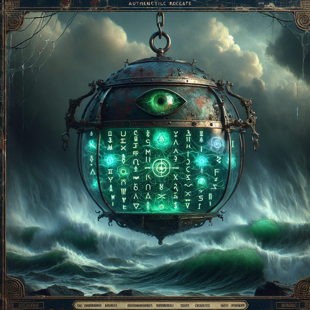 Surreal Seascape with Radiant Biomechanical Container in Eme...