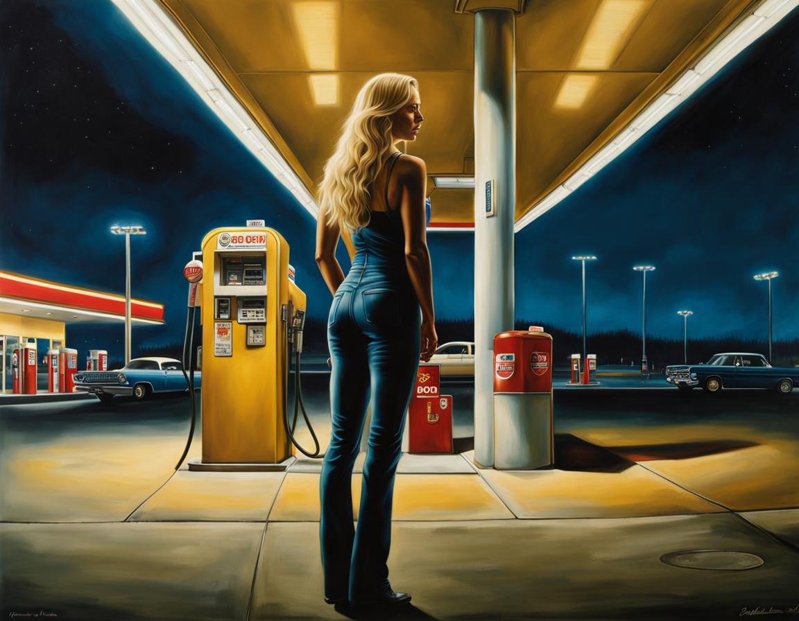 Woman at Gas Station in Stephen Shore Style