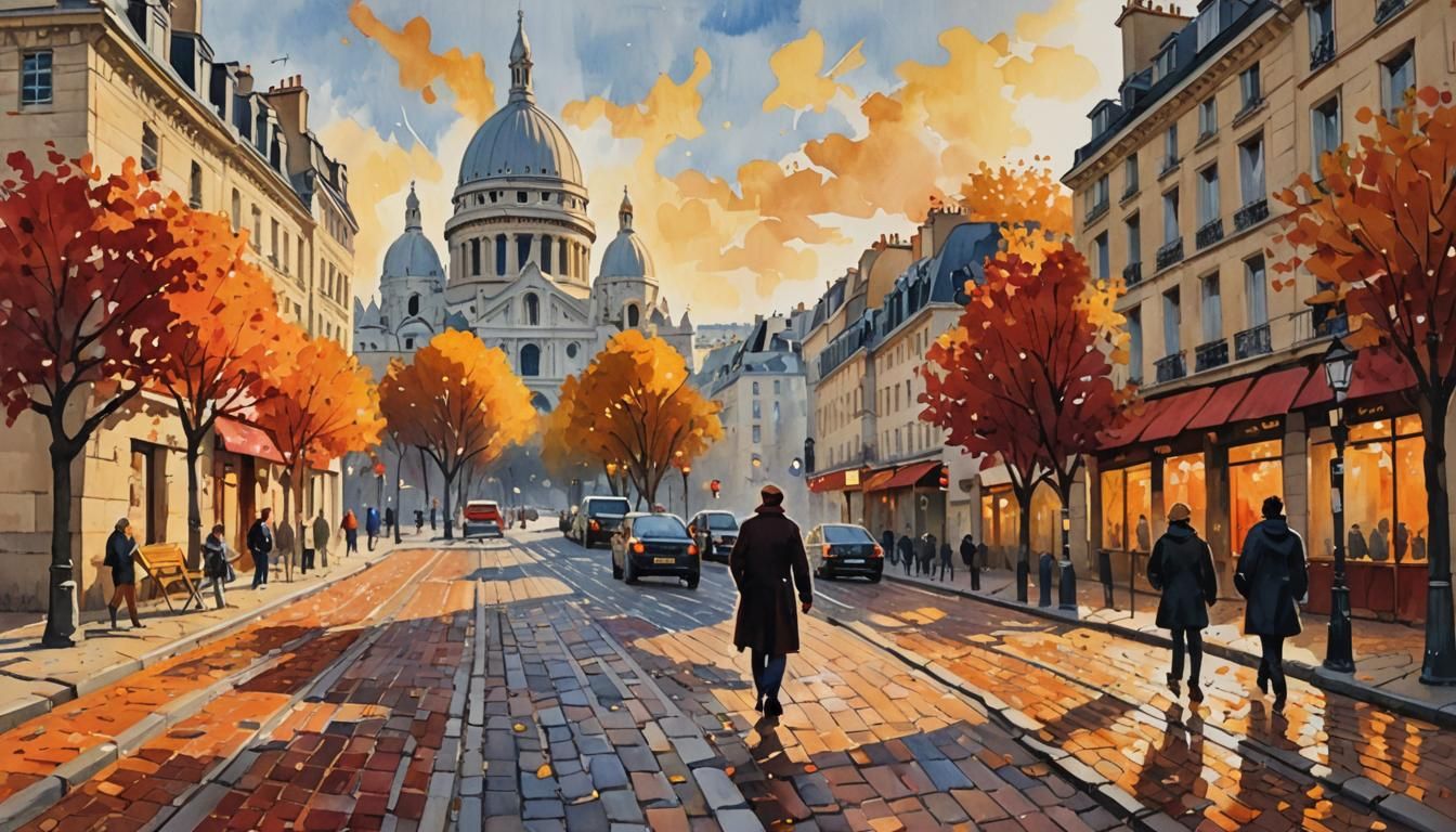 Sacre Coeur in Autumn: Impressionist Gouache Painting