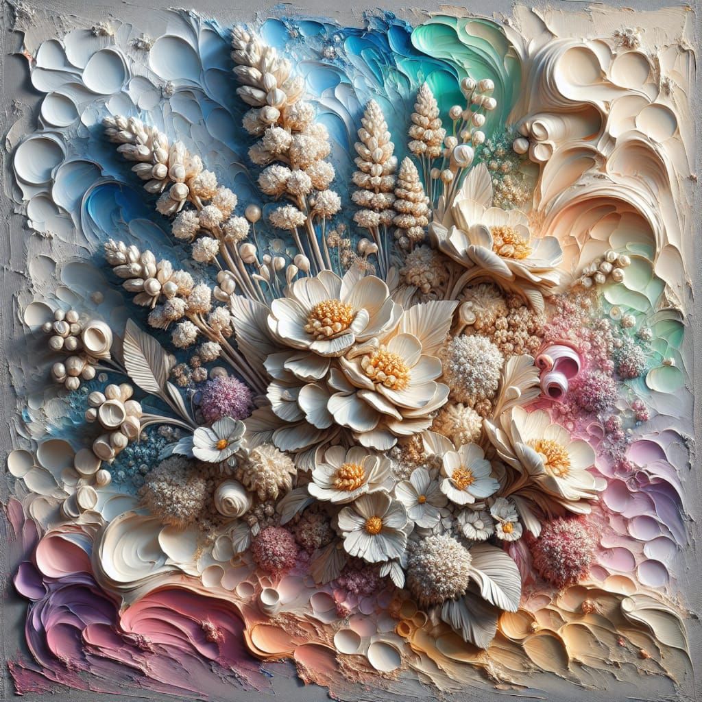Floral Impasto Painting on Textured Canvas