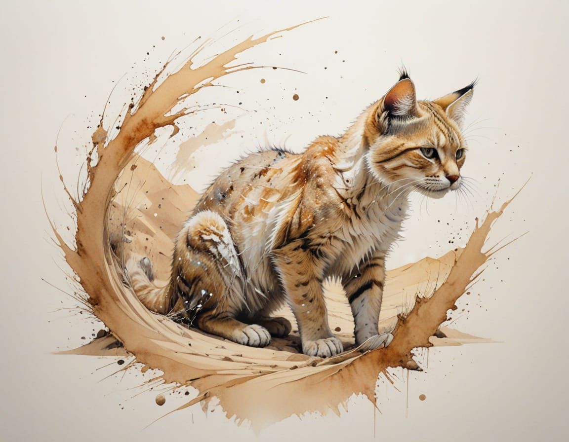 Sand Cat Emerging From Namib Dunes Under Starry Sky