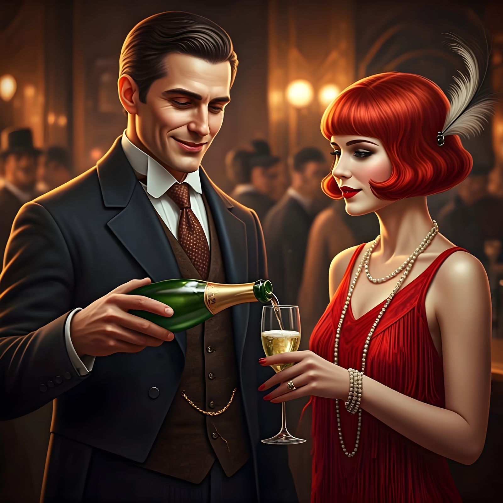 1920s Speakeasy: Champagne and Flapper Dress in Art Deco