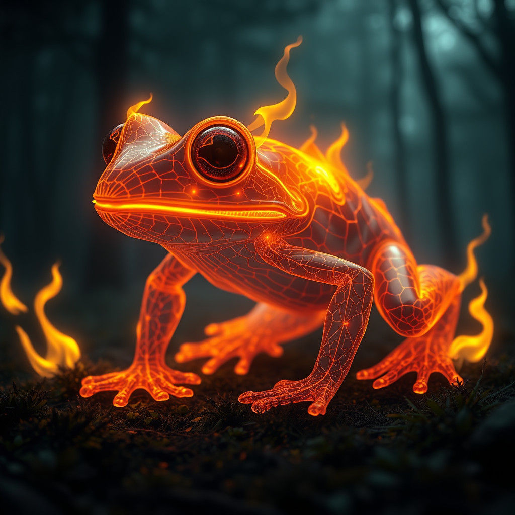 Glowing Frog Creature in Misty Forest